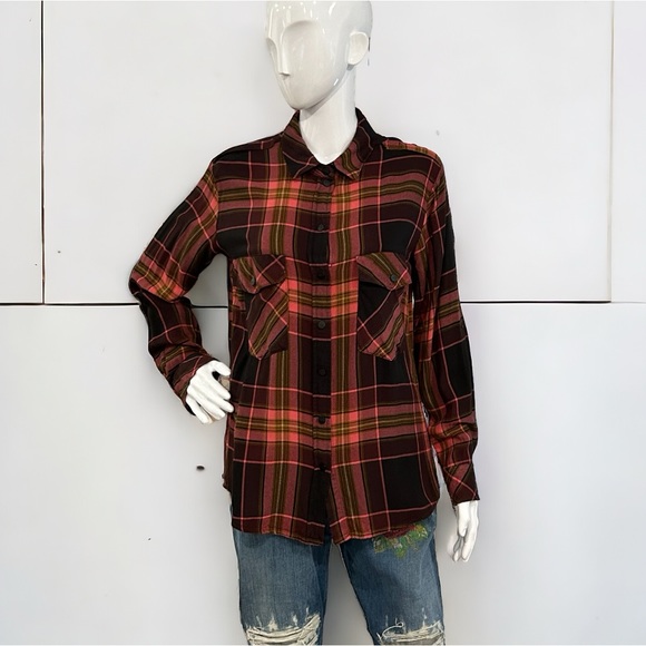 Sanctuary Oversized Plaid Pocket Boyfriend  Shirt - Picture 1 of 10